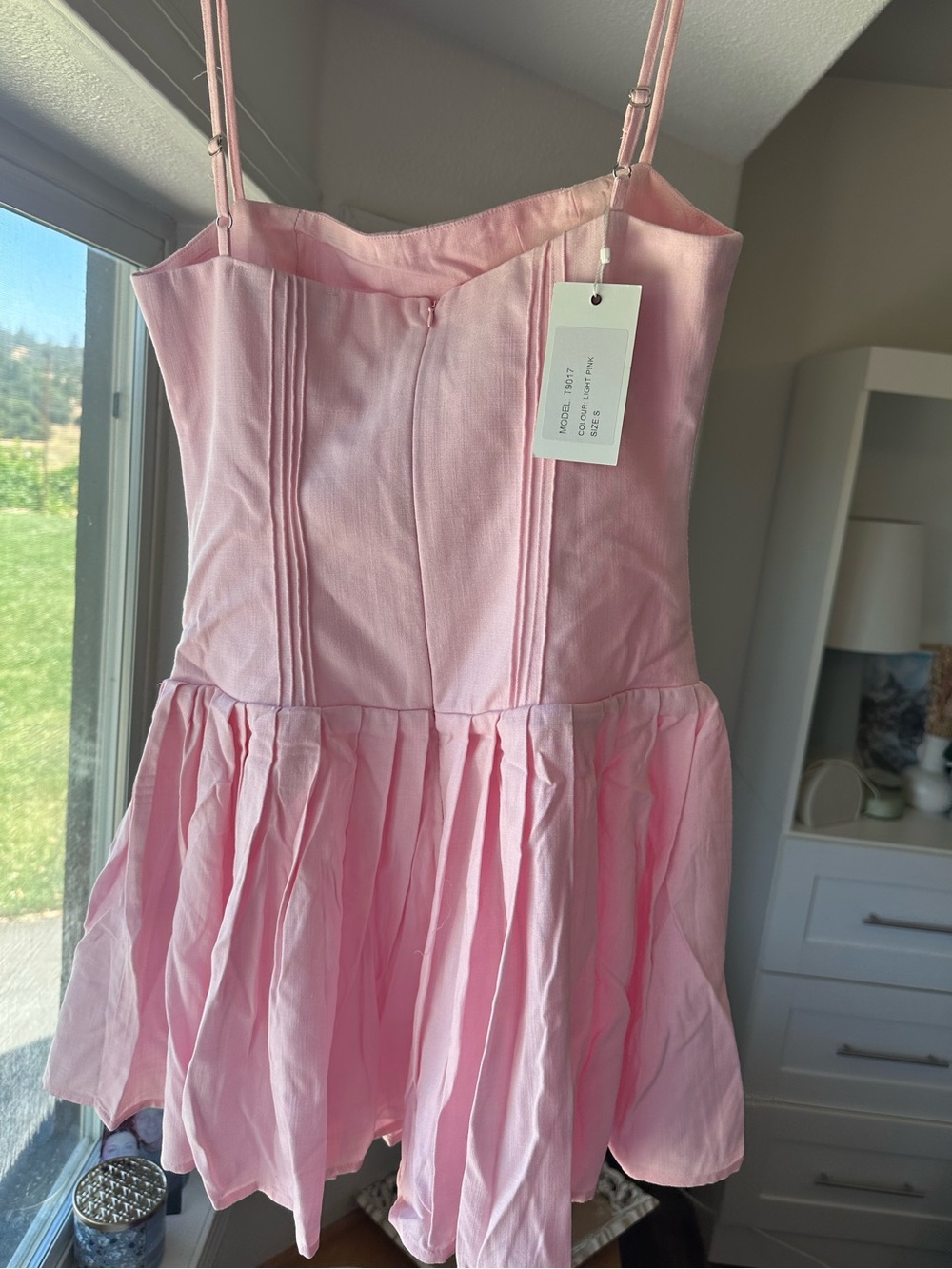 Slim-Strap Blush Mini Dress with Pleated Skirt - Picture 3 of 3